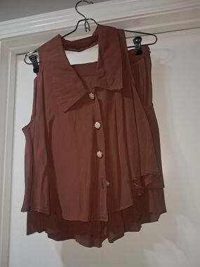 Vintage 1940's Appointments Brand Two-Piece Brown Halter Top and Skirt Set